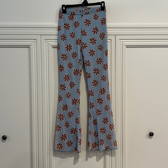 Altar’d State Swim Pant Blue with Brown Flowers Floral Retro 60s 70s Small - Picture 1 of 4